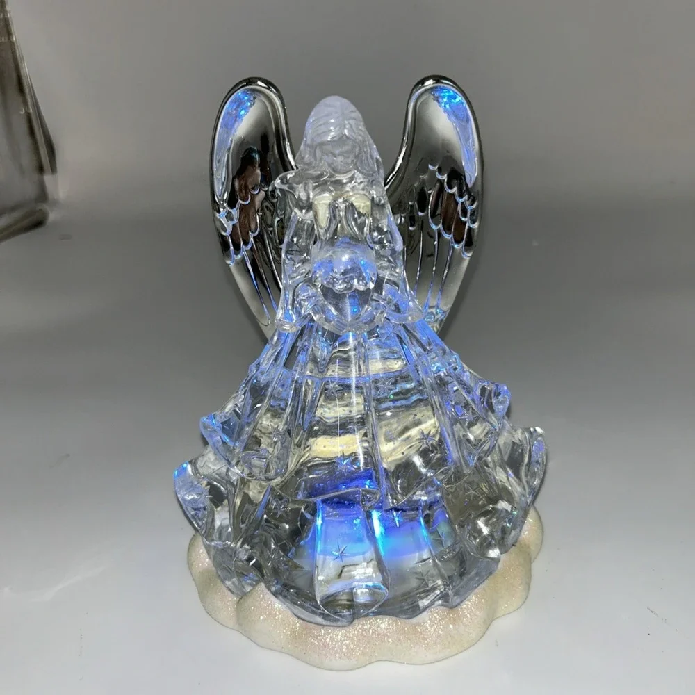 Angel Figurine Lights Up Multicolored Sparkly Globe Changes Colors